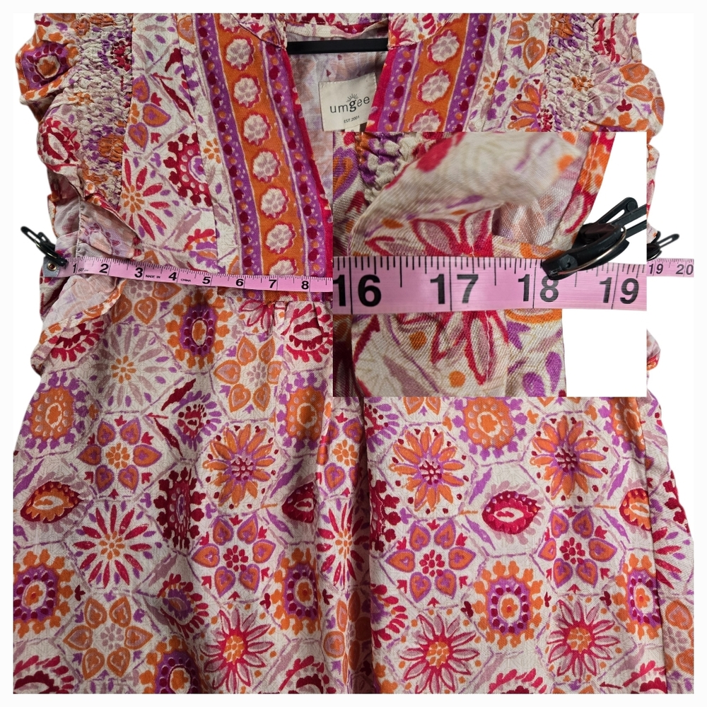 Umgee Floral Sunny Days Babydoll Mini Dress Pink Mix Flutter Sleeve Boho - Picture 9 of 11